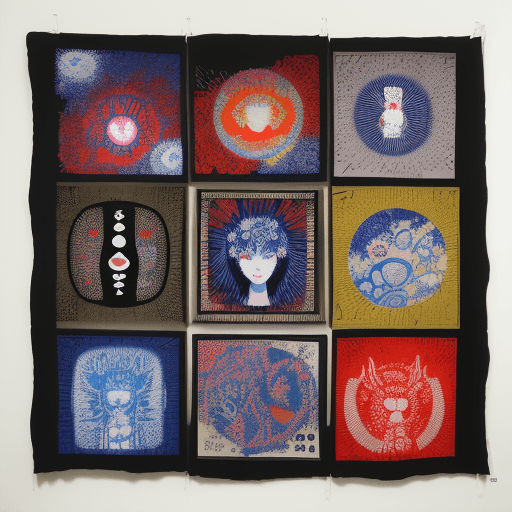 AI generated: •	Robert Rauschenberg Yoshitaka Amano monotype Lithography minimalistic Kimaira Baku Yumemakura colo...