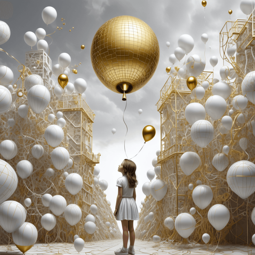 AI generated: girl with balloon, highly detailed mattepainting in a microscopic surface, style of grid electron mi...