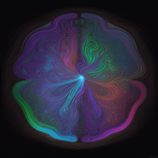 AI generated: Psychedelic drugs, LSD, trippy color editing, bioluminesence fungous,  natural phenomena, wood, in t...