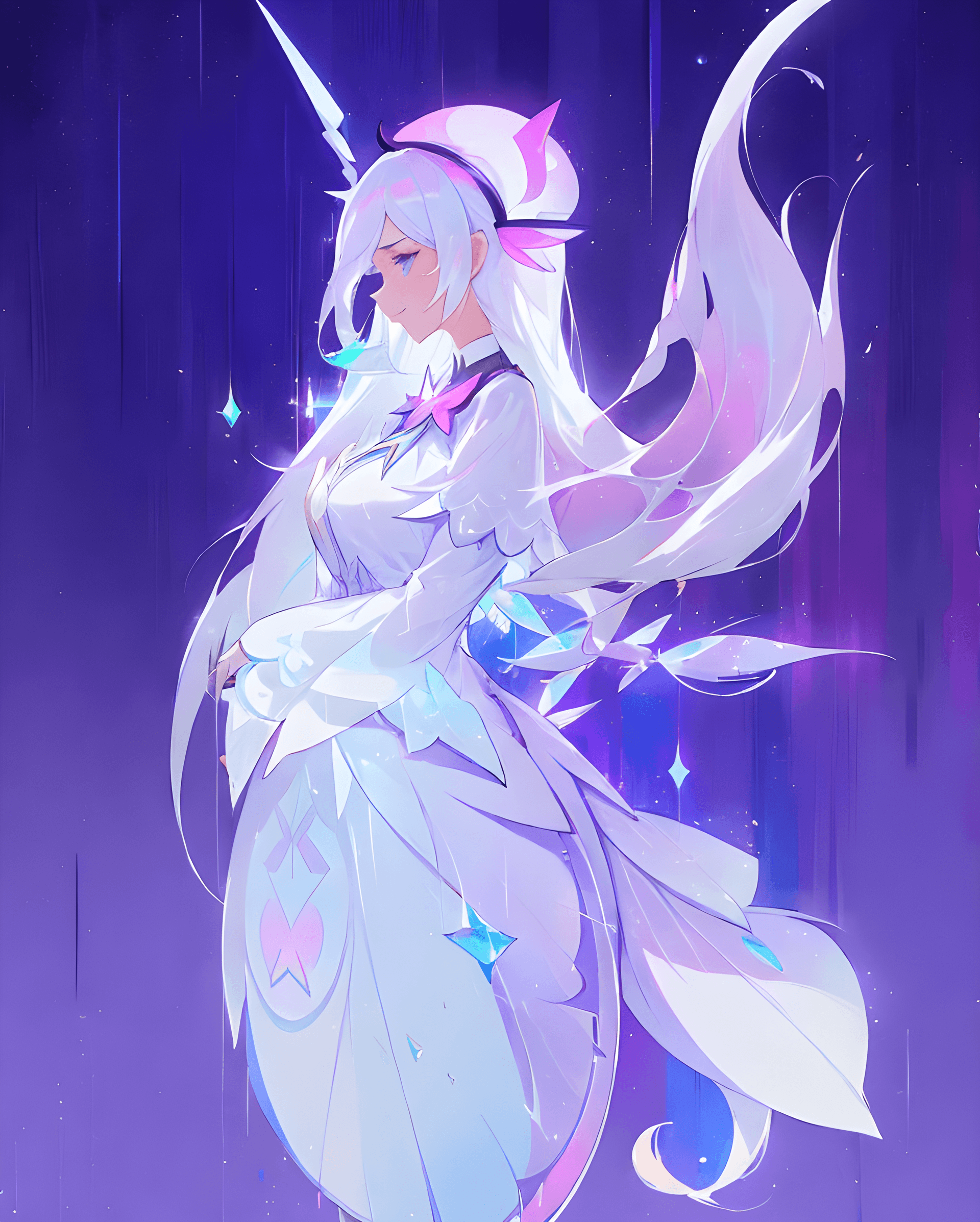 AI generated: a woman with long white hair standing in the rain, inspired by rossdraws, pixiv contest winner, star...