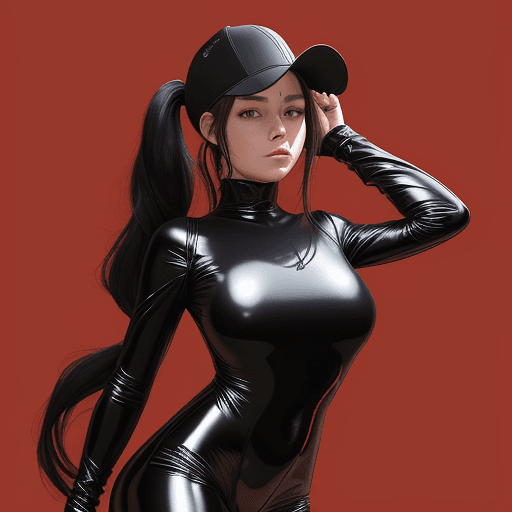 AI generated: 1girl,cowboy shot,red background,,ruanyi1046,black bodysuit,shiny clothes,skin tight,<lora:1046 blac...