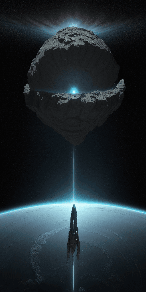 AI generated: Illustration, sci-fi concept, Asteroids naturally form the number 11, wide view, looking down at the...