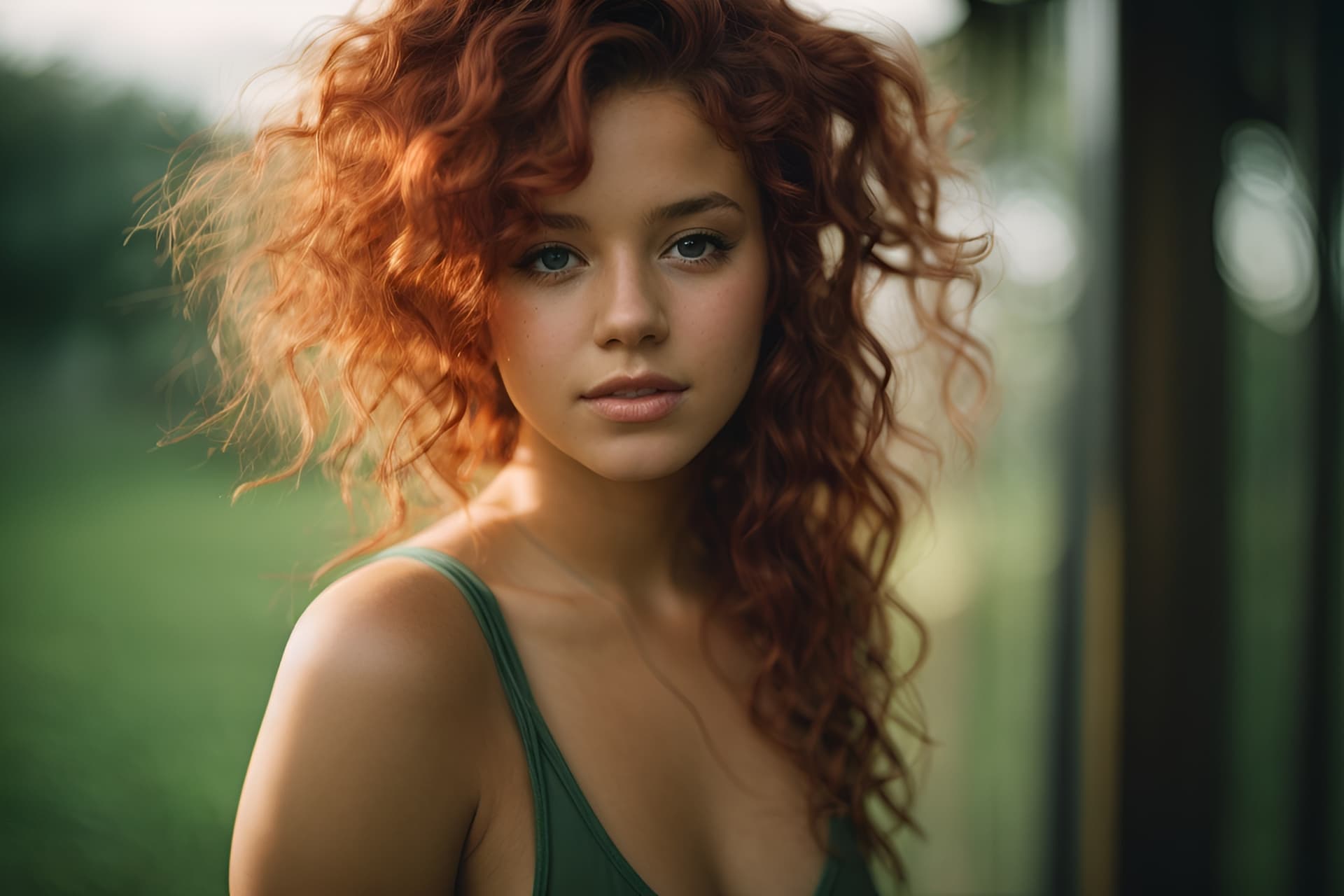 AI generated: 19 year old ginger  with curled hair and green eyes 