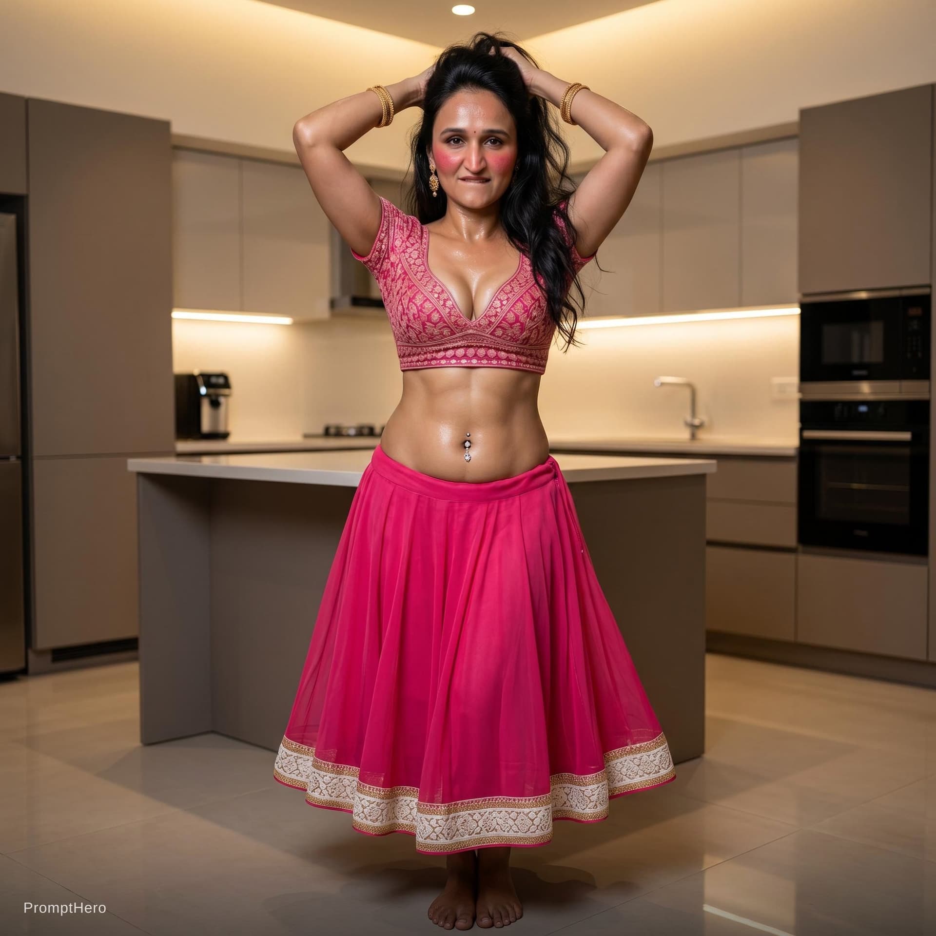 AI generated: Use the women in image, full body view from head to toe, no cropping whatsoever, complete legs and f...