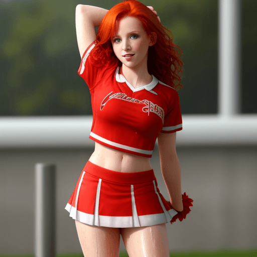 AI generated: Redhead, girl cheerleader, wet, short skirt