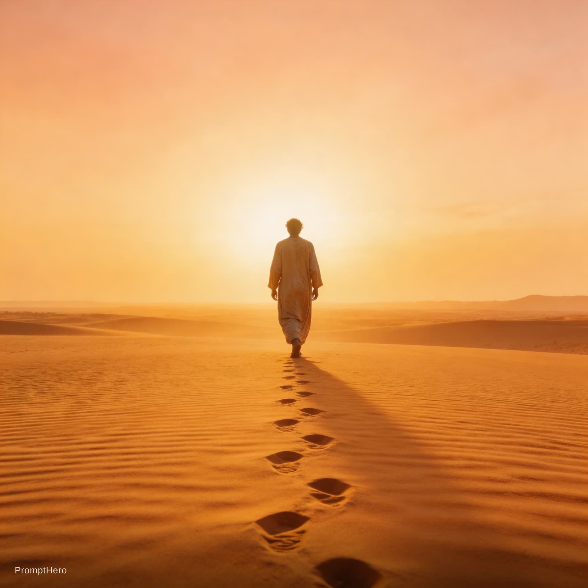 AI generated: A cinematic scene of a person walking back toward a bright light in the distance, symbolizing return...