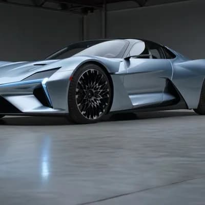 AI generated video: 180 degree pan of a concept car, asymmetrical wheels, asymmetrical sides, both sides match   