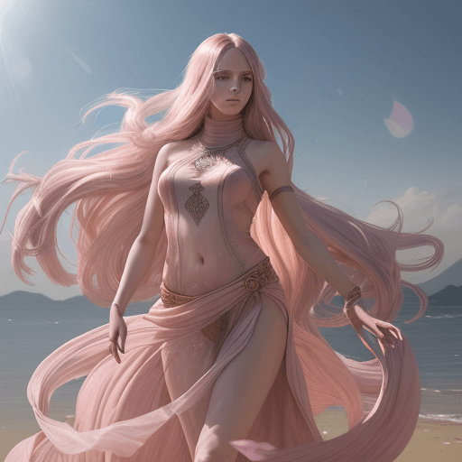 AI generated: High-quality full-length portrait of a female dancer in a pink transparent chiton, ash-colored long ...