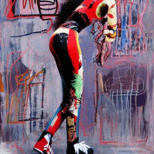 AI generated: by Jean Michel Basquiat,a cyborg girl, <lora:DI_belle_delphine_v1:1> BREAK Girl wearing Adidas sport...
