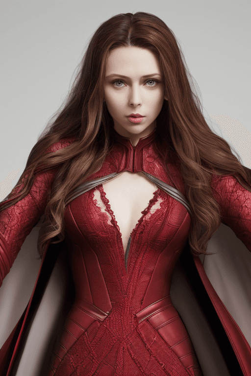 AI generated: extremely detailed photo of a woman, loraelizabeth, scarlet witch, avengers, wearing black lace dres...