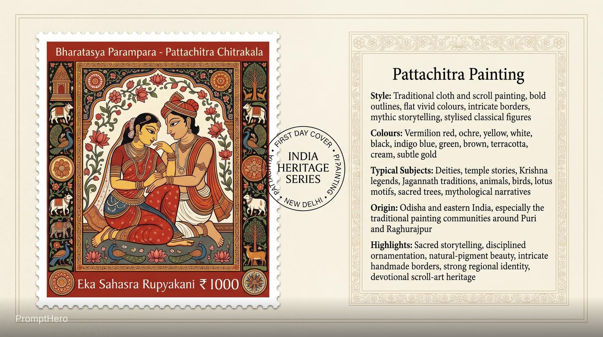 AI generated: Create a 16:9, 4K premium commemorative First Day Cover envelope inspired by India Post heritage des...