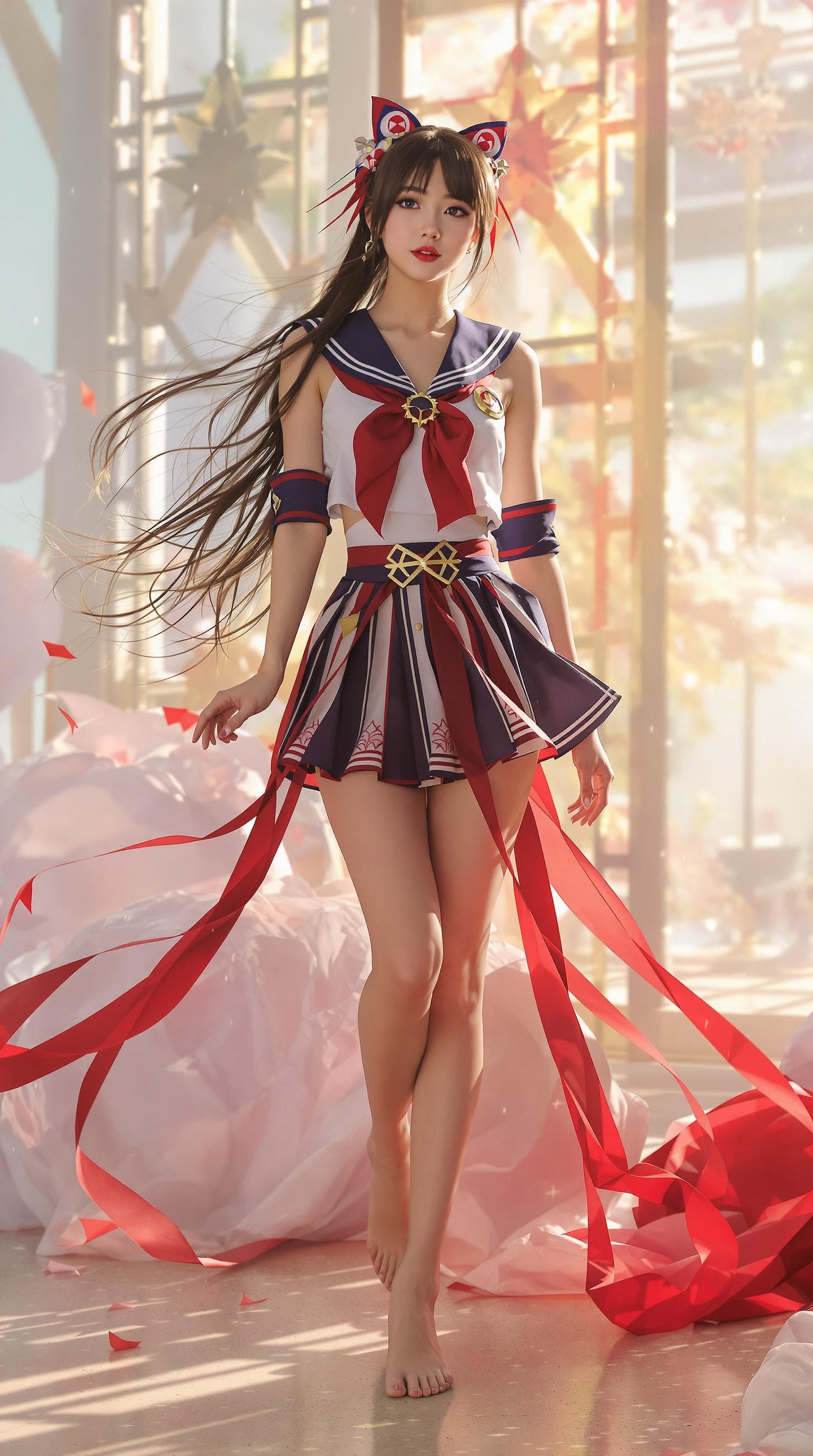 AI generated: High resolution photography. Full length shot of a beautiful and elegant young japan girl Sailor Moo...