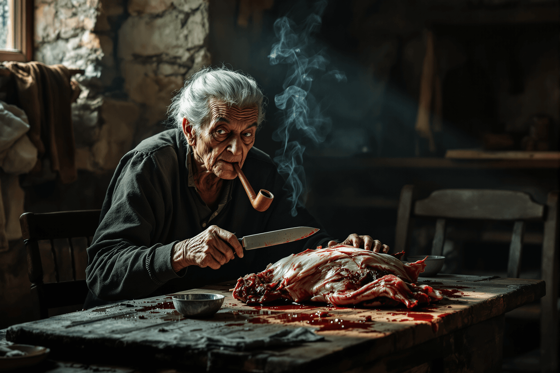 AI generated: Ultra-realistic Dragan style portrait, cinematic wide shot, aspect ratio 3:2. 
An elderly European ...