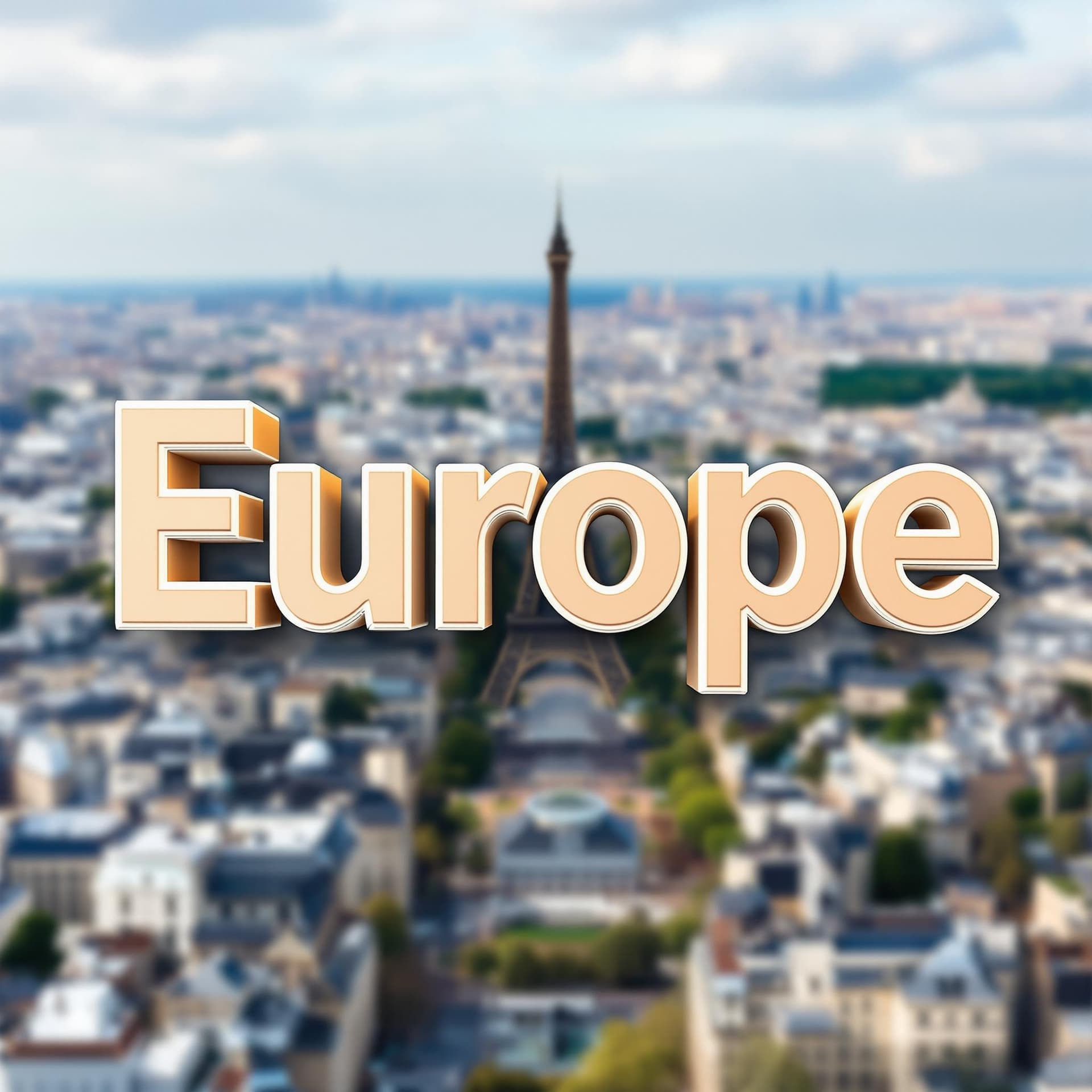 AI generated: Create an image with the word “Europe” in a 3D font, centered prominently. The background should be ...