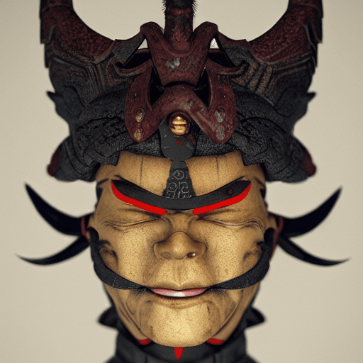 AI generated: Samurai warrior wearing Hannya mask, portrait, simetris, extremely detail mask, cinematic lighting, ...