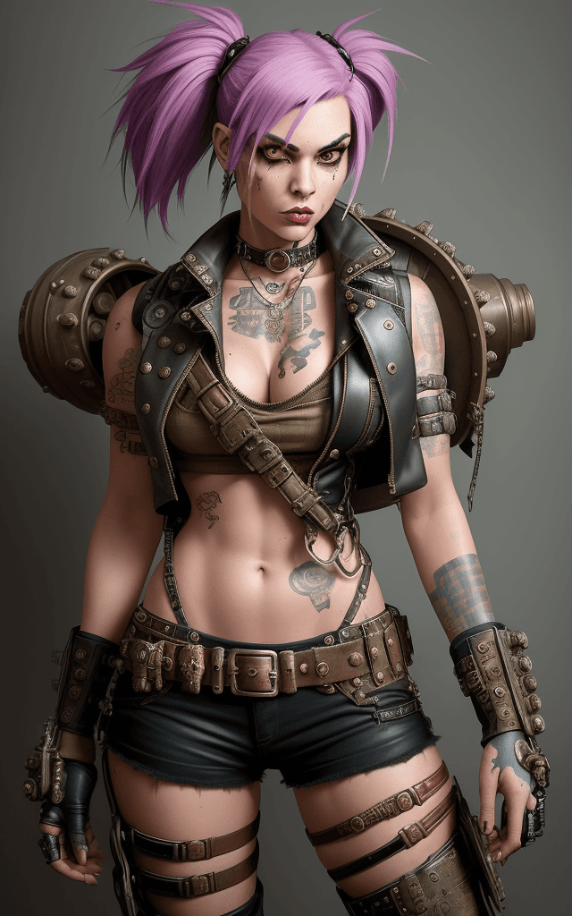 AI generated: "Craft a mesmerizing depiction of a fierce and stylish heroine seamlessly blending the grit of steam...