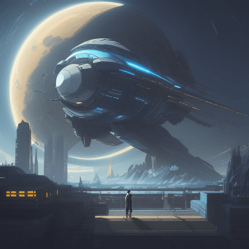 AI generated: sketches blueprint of futuristic sci-fi huge spacecraft, warp engines, formulas and annotations, sch...