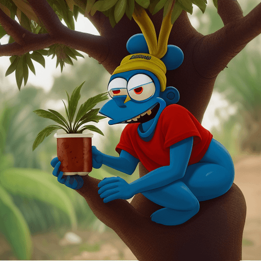 AI generated: APU TOMANDO MATES  DE BAJO DE UN ARBOL 
