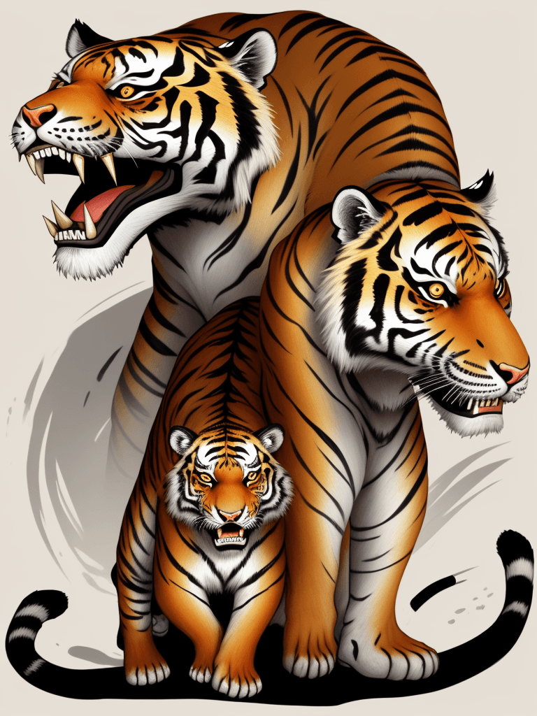 AI generated: Tiger and Skull Illustration with Japanese Style Art Background