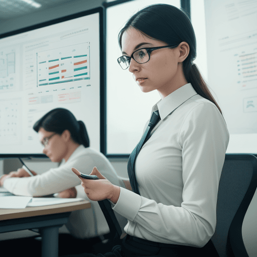 AI generated: A business professional engrossed in an "office-based data science training session", focused learni...