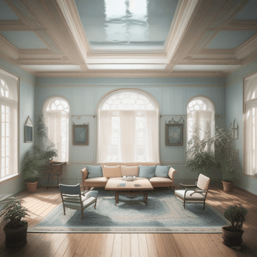 AI generated: High resolution photography interior design, dreamy sunken living room conversation pit, wooden floo...