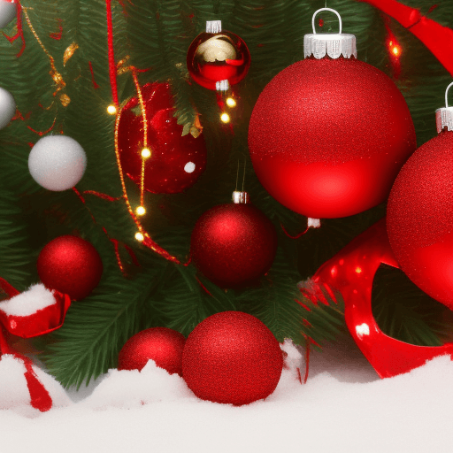 AI generated: red Christmas balls on tree backgroud