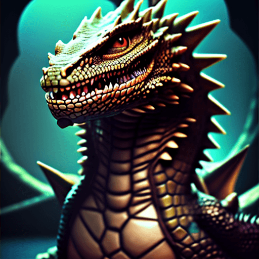 AI generated: resting dragon in a dark cave, big lizard head, hawk feather, lizard legs, lizard pose, dnd characte...
