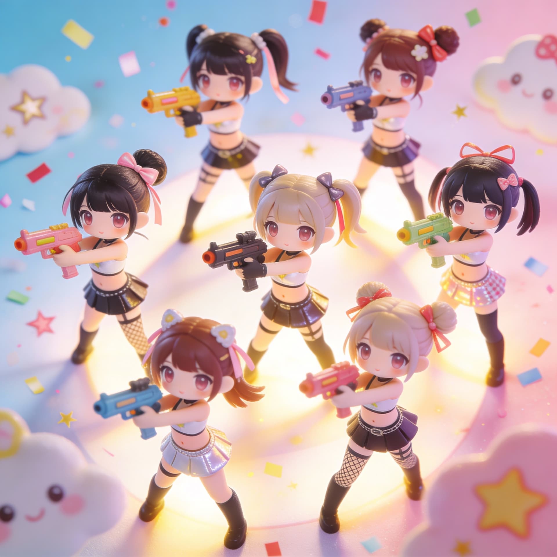 AI generated: Cute, kawai, girls, micro roupas, estilo atiradora, 