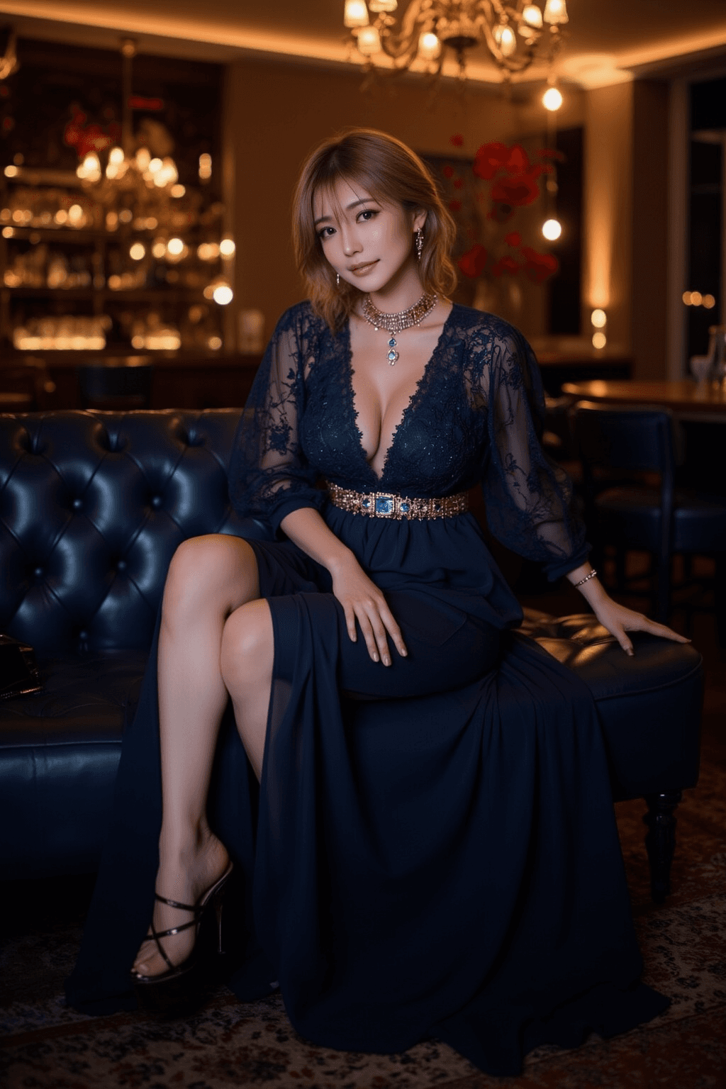 AI generated: A luxurious and cinematic fashion photograph of a breathtakingly beautiful woman in an elegant eveni...