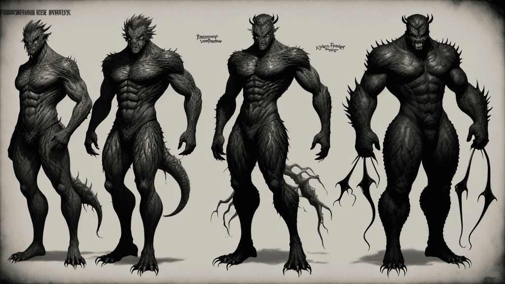 AI generated: fearsome and grotesque male creatures, born from dark experimentation and genetic manipulation. Each...