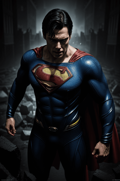AI generated: Superman, in dynamic, atmosphere of darkness and horror, dramatic light, highly detailed, packed wit...