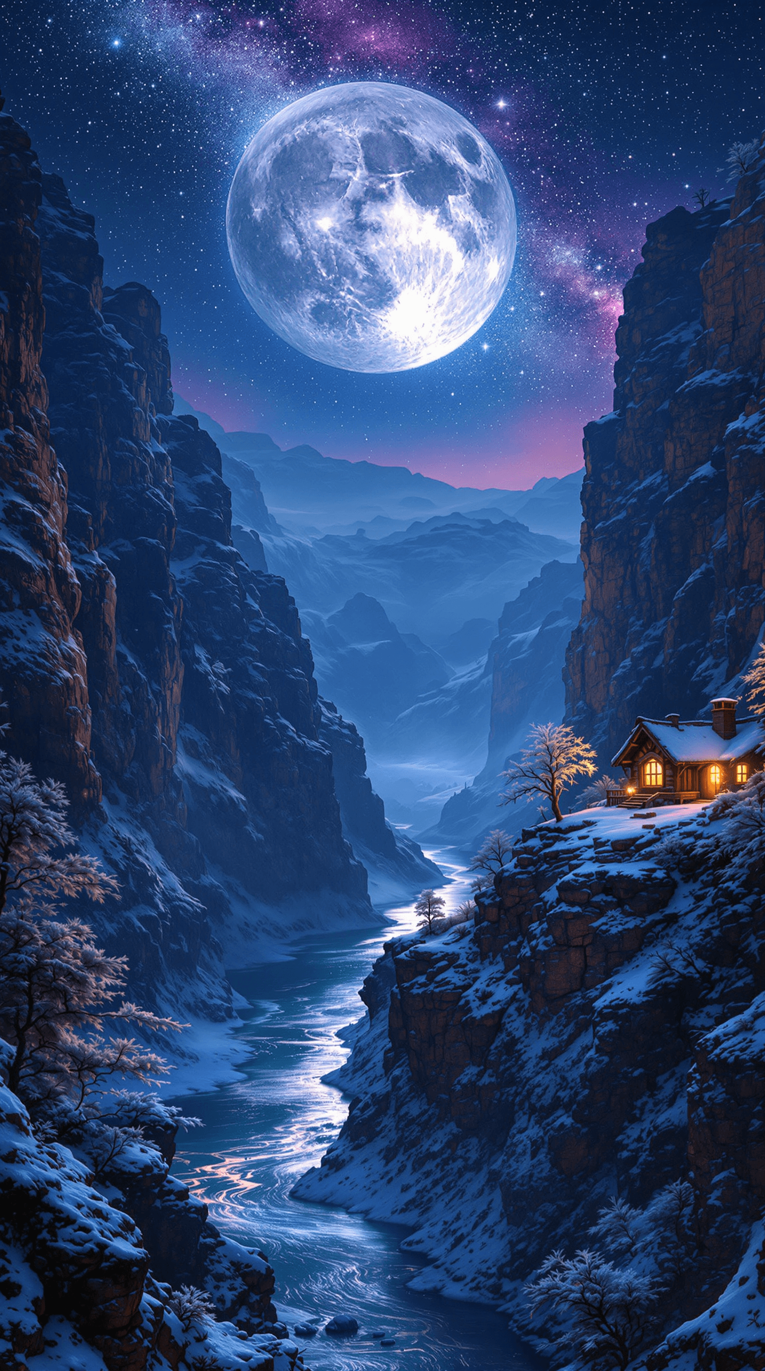 AI generated: (Ultra-high resolution, Hyper-detailed, Cinematic fantasy landscape:1.5) A breathtaking nighttime de...