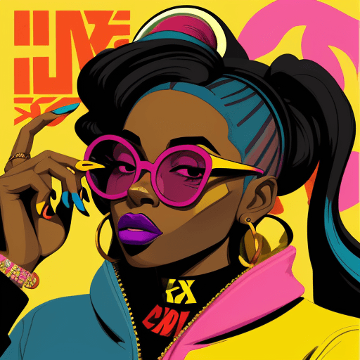 AI generated: a woman wearing colored painted glasses,in the style of hip-hop influenced, bold graphic illustratio...
