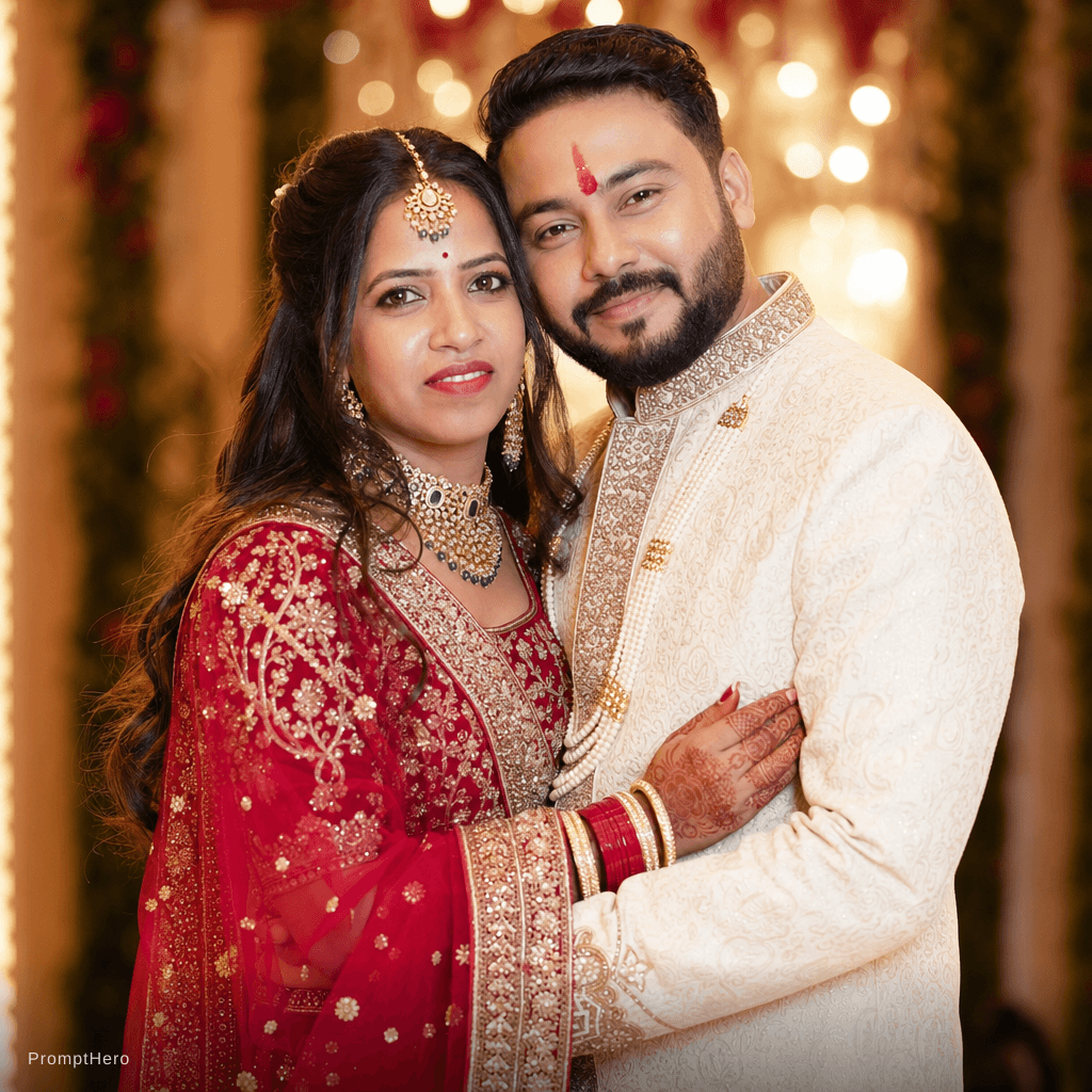 AI generated: Generate an image matching the exact appearance, outfits, and facial features of the couple in the u...