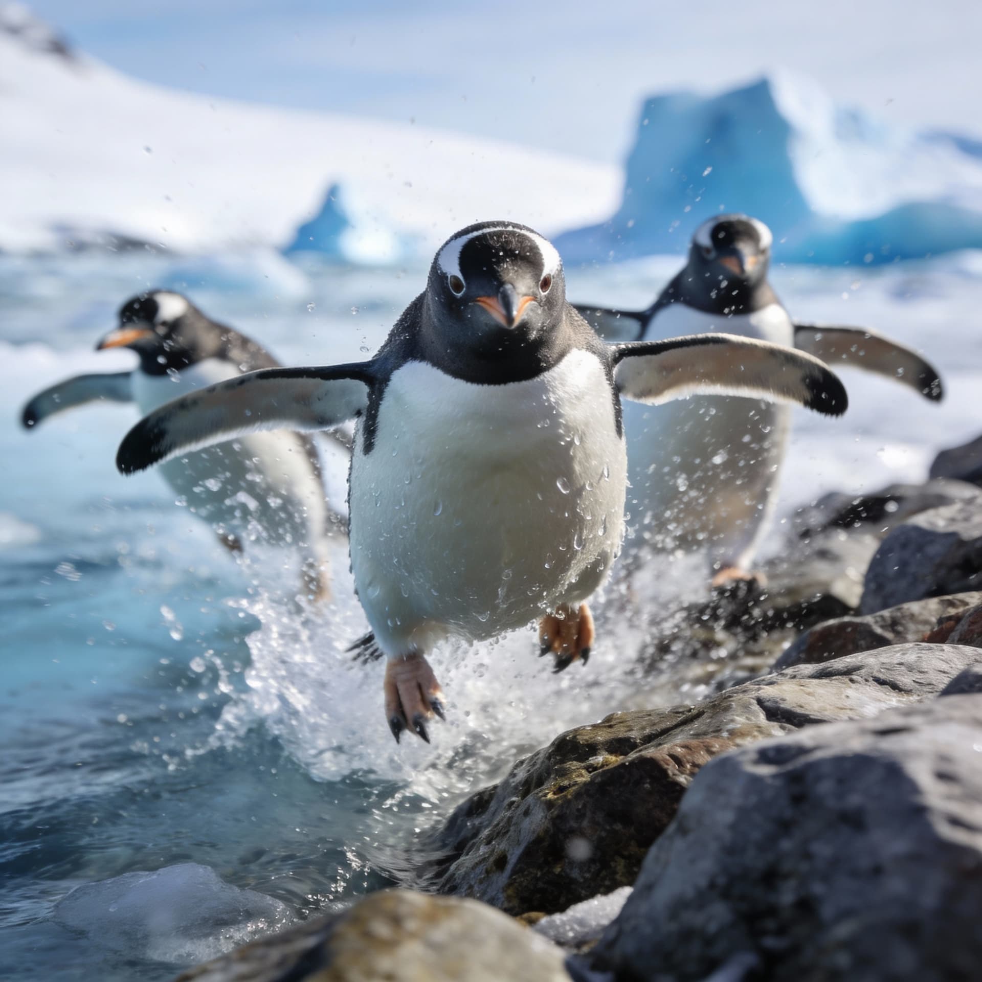 AI generated: penguins, wildlife action photography --v 7