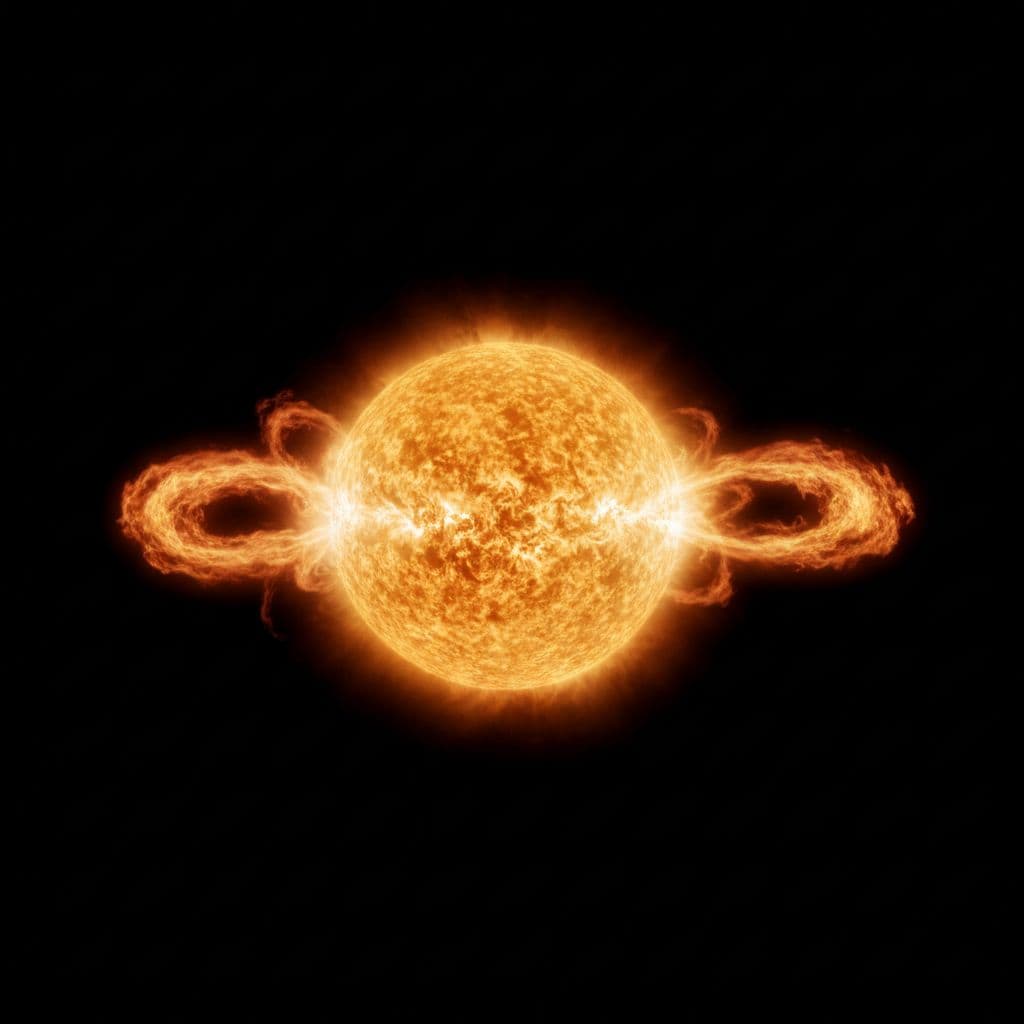 AI generated: create a photorealistic image of an oblong star. Its length is three times the diameter of Sol and i...