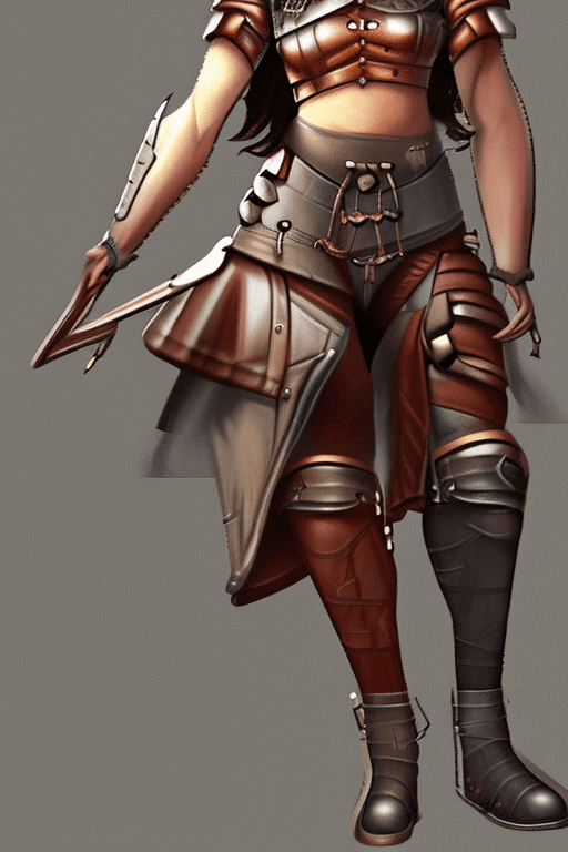 AI generated: Human Female, Ranger, Archer, Fantasy, DnD, Leather Armor, Leather Armor skirt, Metal armor boots, W...
