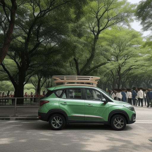 AI generated: 一個母親，在公園，推著嬰兒車