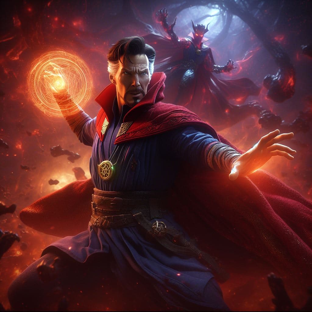 AI generated: Doctor Strange fighting against Dormammu in the Dark Dimension,masterpiece, octane render, 8k, raytr...