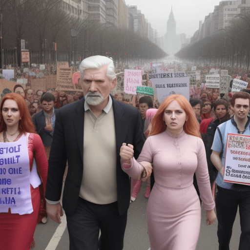 AI generated: man and woman who do march against teh decisions of the country