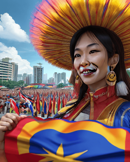 AI generated: Malaysia Independence Day, diverse ethnic citizens celebrating at Kota Kinabalu, proud, vibrant, rea...