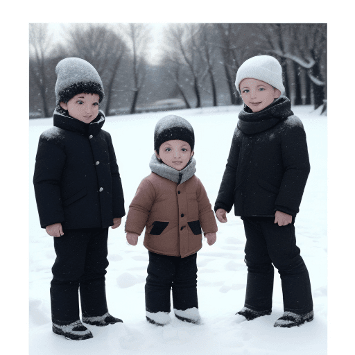 AI generated: snow and three boys one is small and other is more small and the last one is two years old boy

