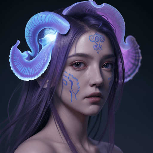 AI generated: Goddess close-up portrait ribcagel. jellyfish phoenix head, nautilus, orchid, skull, betta fish, bio...