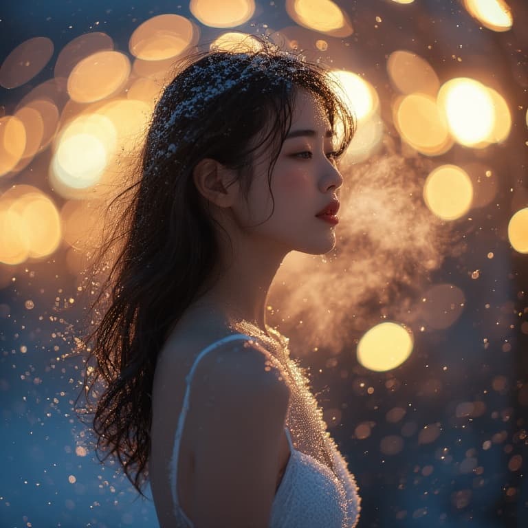 AI generated: a beautiful Korean girl in swimsuit. showing her full body beautiful, elegant, shivering, cold, free...