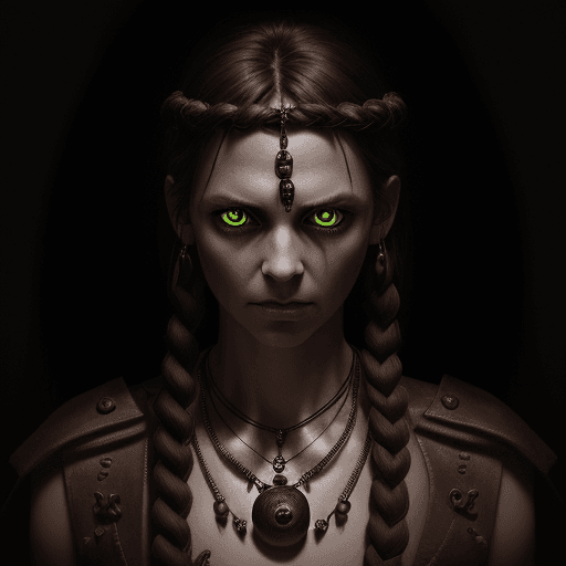 AI generated: High resolution photography a crude necklace made of braided leather and a single glowing eyeball as...