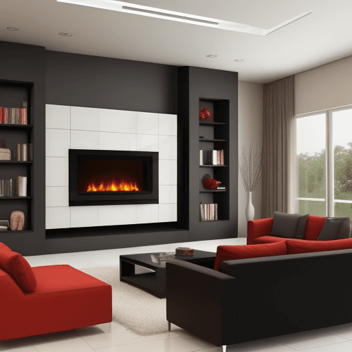 AI generated: modern interior house design, fireplace, tv