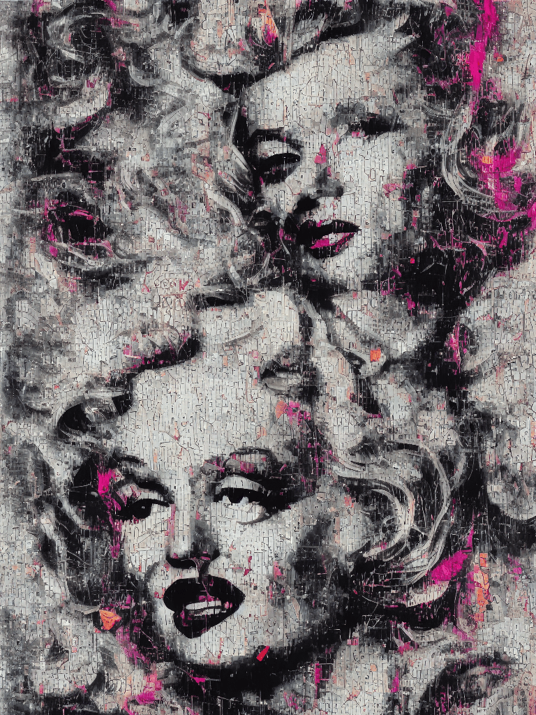 AI generated: Ultra detailed medium portrait painting Marilyn Monroe, torn up punk poster, broken circuitry backgr...