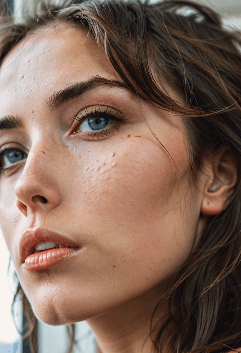 AI generated: iphone photo woman, from the side, extreme closeup, naturally beautiful, messy brunette hair, gorgeo...