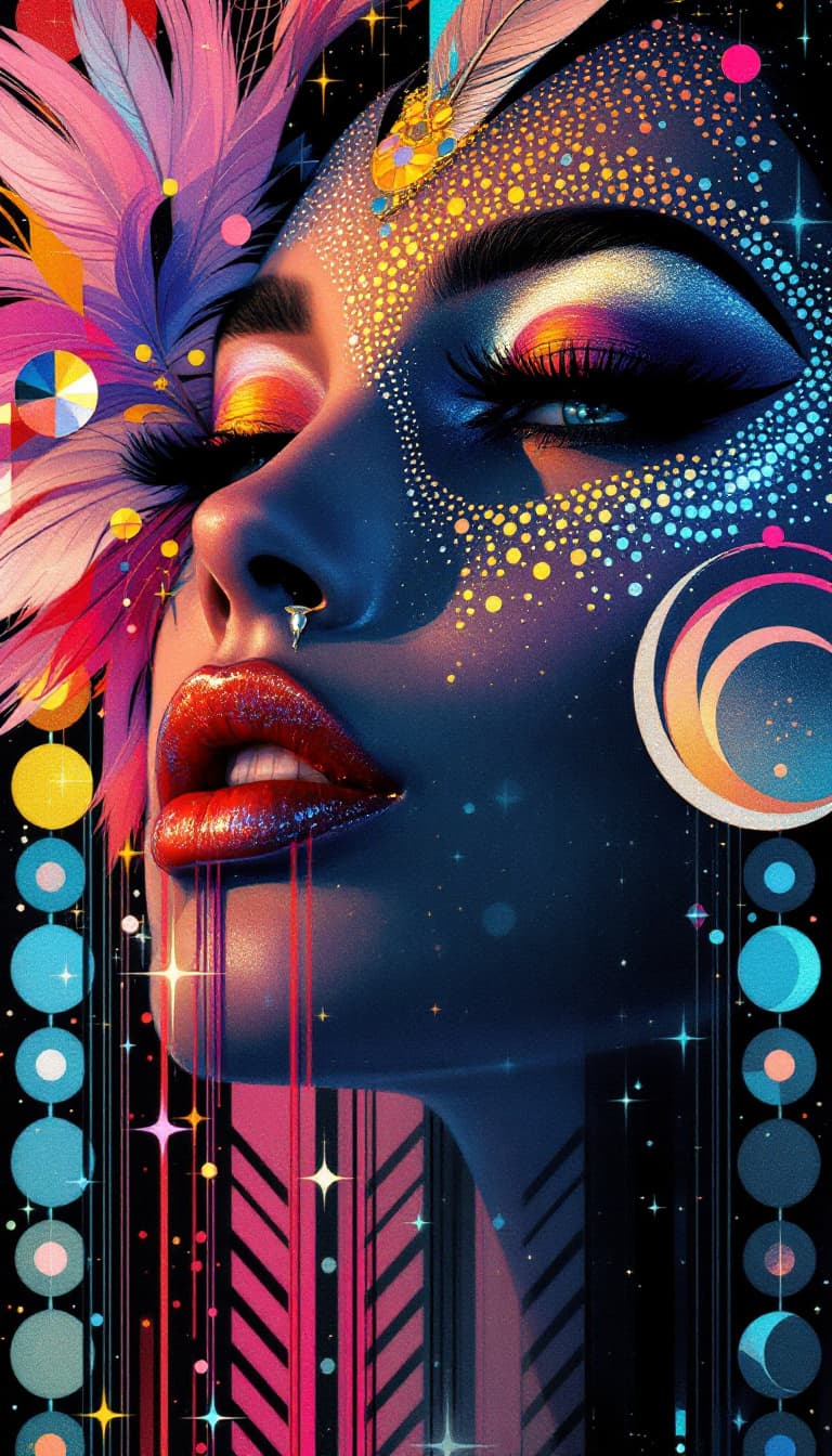 AI generated: Art Deco vector glitch, color distortion, DSLR, noisy scan, pixelated interference, holographic shim...