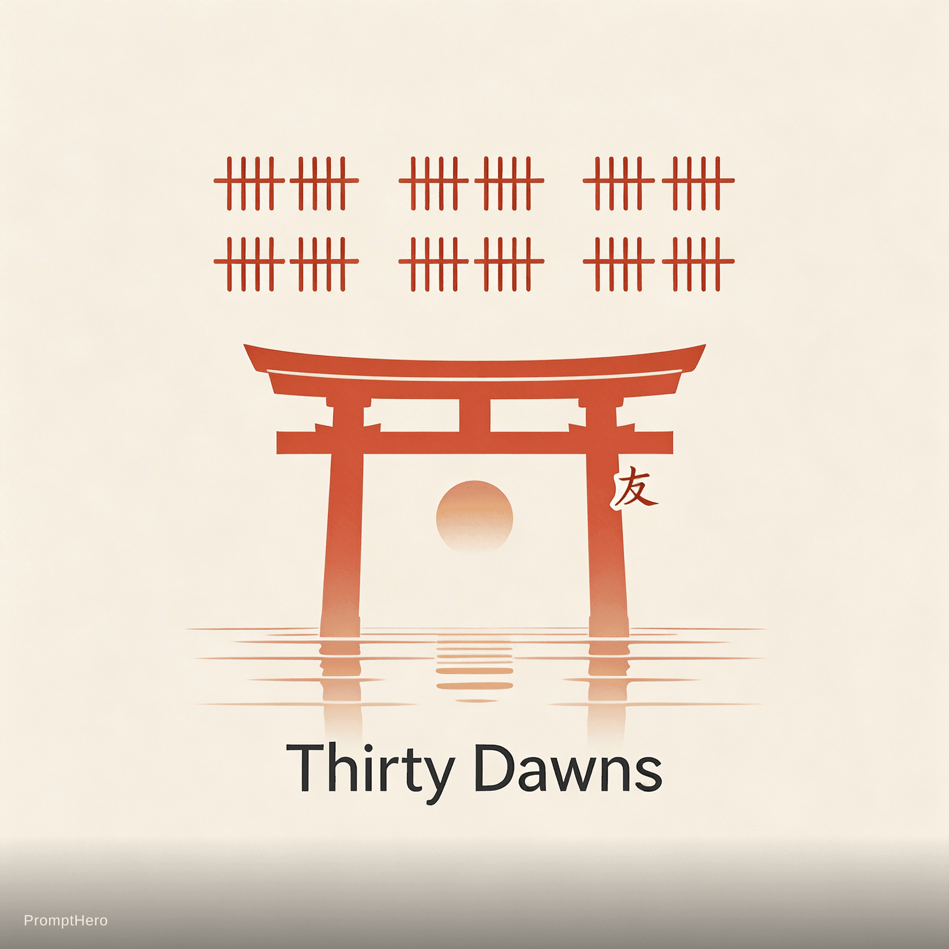 AI generated: Logo Concept 2: Torii Gate & Counting Marks

· Main shape: A simple red torii gate standing in still...